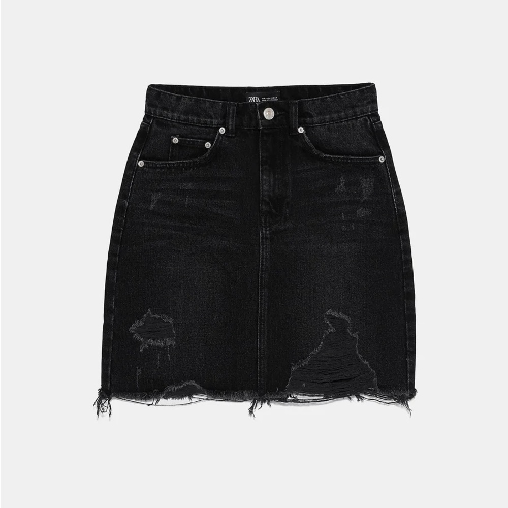 Zara black ripped denim skirt size 6